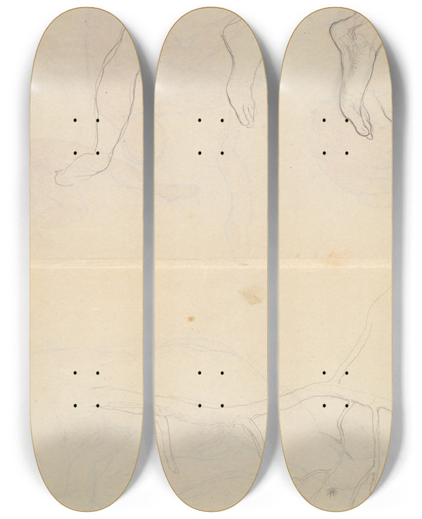 Triptych art skateboard deck of Kahlil Gibran Tree And Anatomy Studies by Kahlil Gibran (1883-1931)