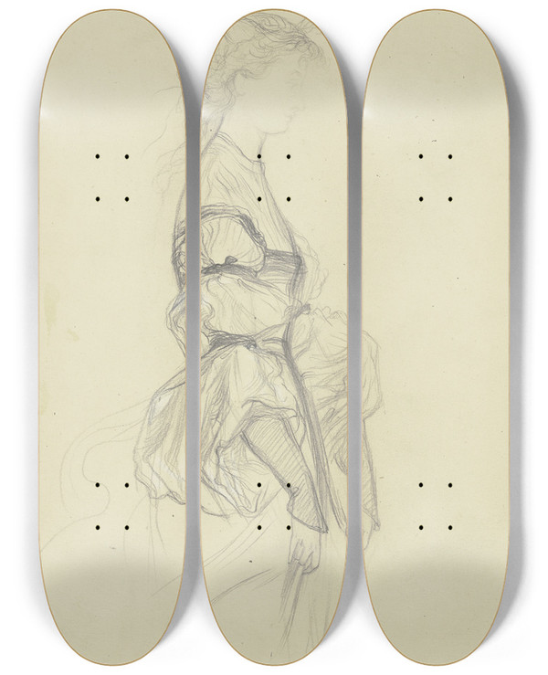 Triptych art skateboard deck of Victor Mller Schneewittchen Nach Rechts Das Kleid Leicht Raffend by Victor Muller (1829-1871)