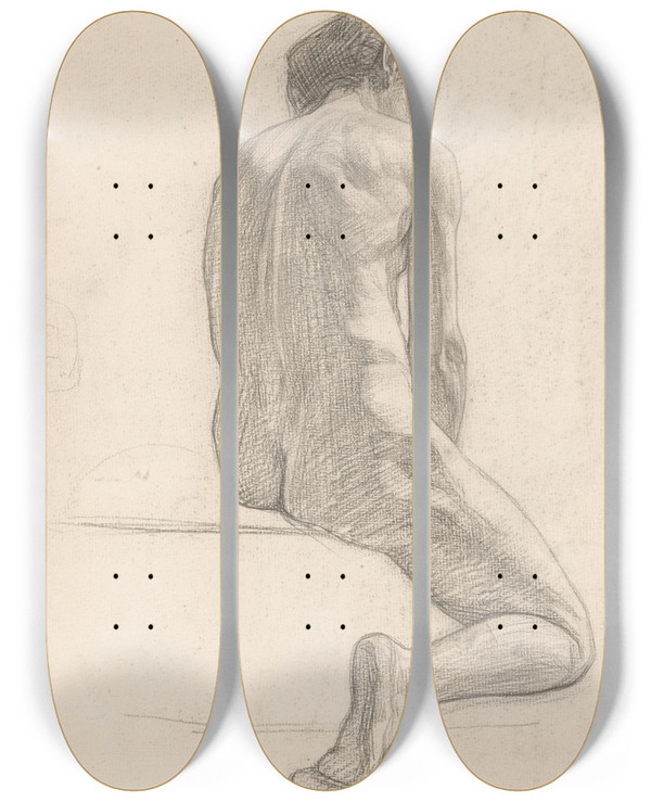 Triptych art skateboard deck of Jan Veth Zittend Vrouwelijk Naakt Op De Rug Gezien by Jan Veth (1864-1925)