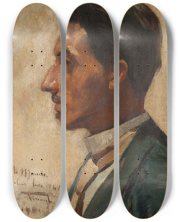 Triptych art skateboard deck of Eliseu Visconti Retrato De Macedo by Eliseu Visconti (1866-1944)