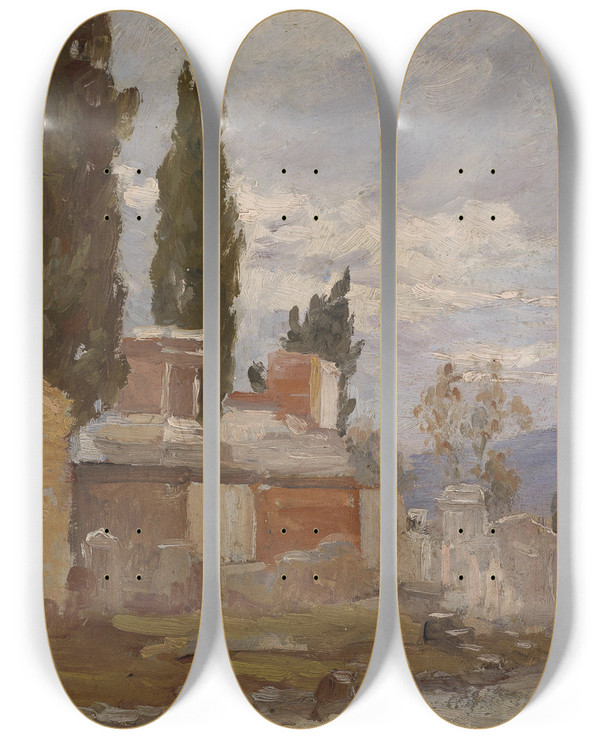 Triptych art skateboard deck of Marie Egner Sdliche Landschaft_2 by Marie Egner (1850-1940)