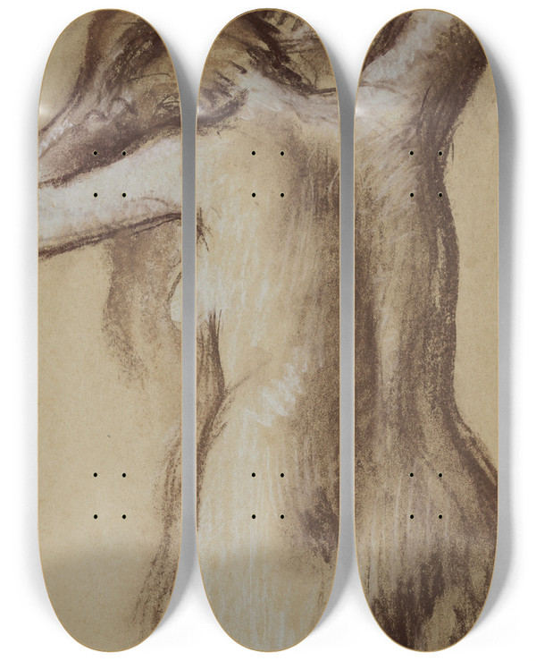 Triptych art skateboard deck of Edgar Degas Jeune Femme Nue Se Coiffant by Edgar Degas (1834-1917)