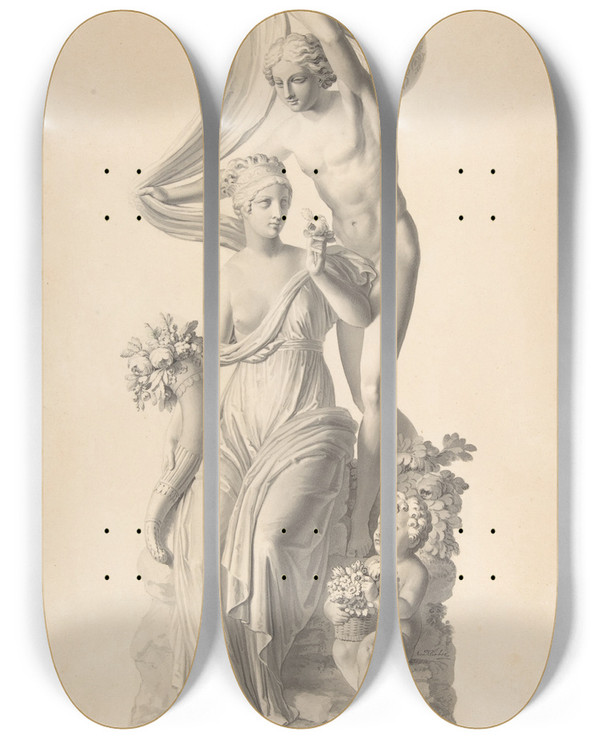Triptych art skateboard deck of Josef Klieber Flora And Zephyr by Josef Klieber (1773-1850)