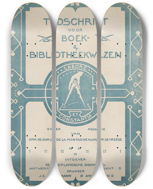 Triptych art skateboard deck of Reinier Willem Petrus De Vries Tijdschrift Voor Boek En Bibliotheekwezen Septemberoctober 1903 by Reinier Willem Petrus De Vries (1874-1952)