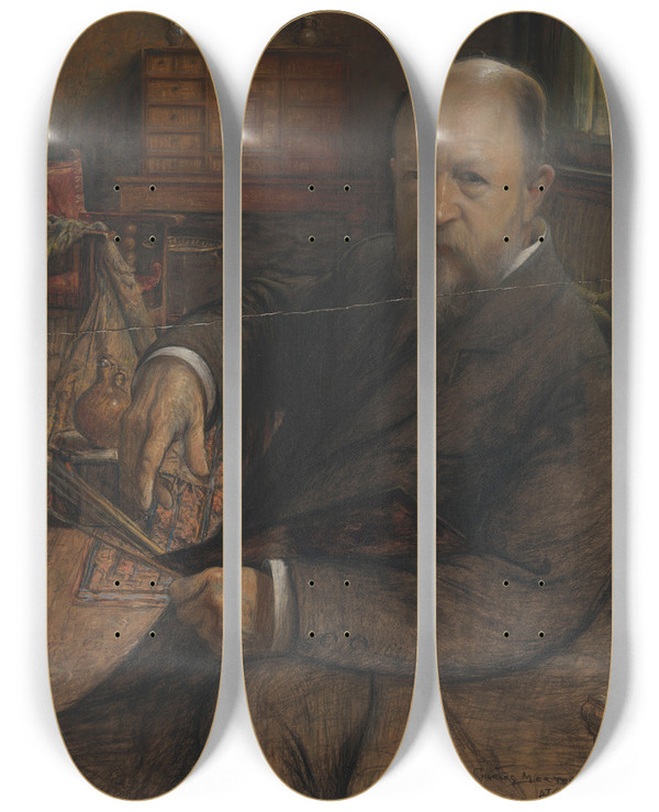 Triptych art skateboard deck of Charles Mertens The Painter Frans Van Leemputten by Charles Mertens (1865-1919)