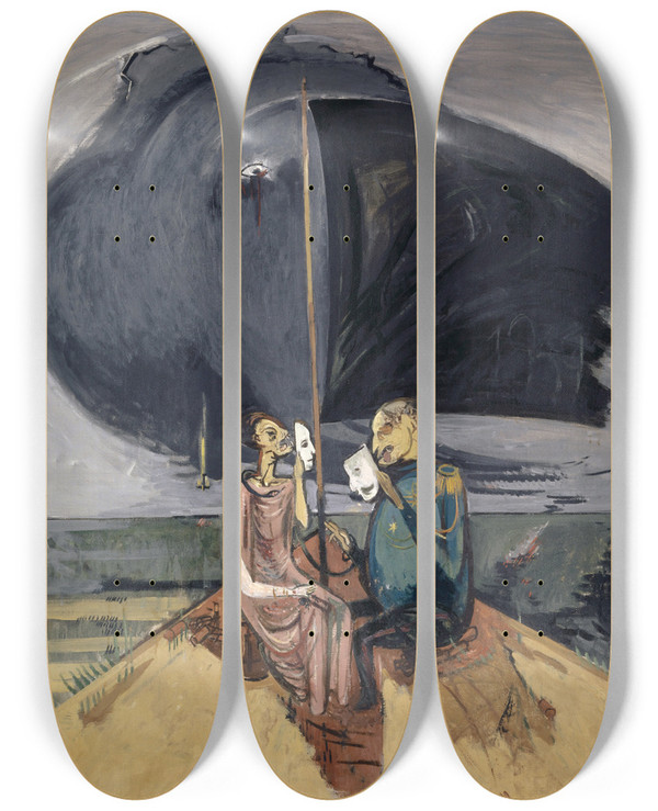 Triptych art skateboard deck of Walter Kurt Wiemken Black Flags by Walter Kurt Wiemken (1907-1940)