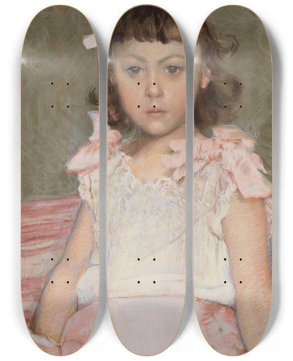 Triptych art skateboard deck of Theo Van Rysselberghe Portrait De Fillette by Theo Van Rysselberghe (1862-1926)