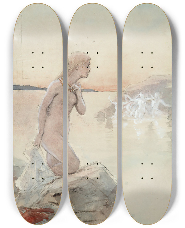 Triptych art skateboard deck of Albert Edelfelt Aino by Albert Edelfelt (1854-1905)