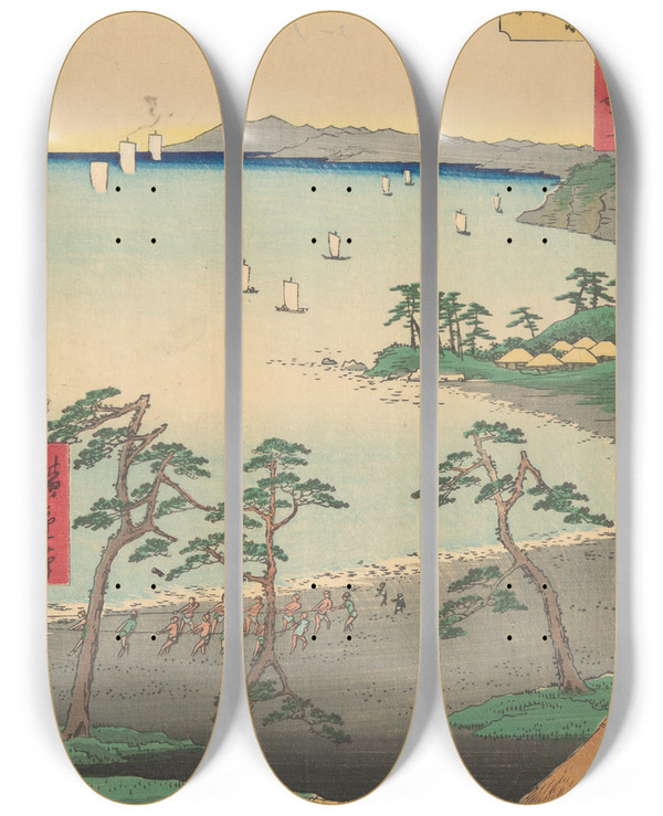 Triptych art skateboard deck of And Hiroshige Odawara_1 by Ando Hiroshige (1797-1858)