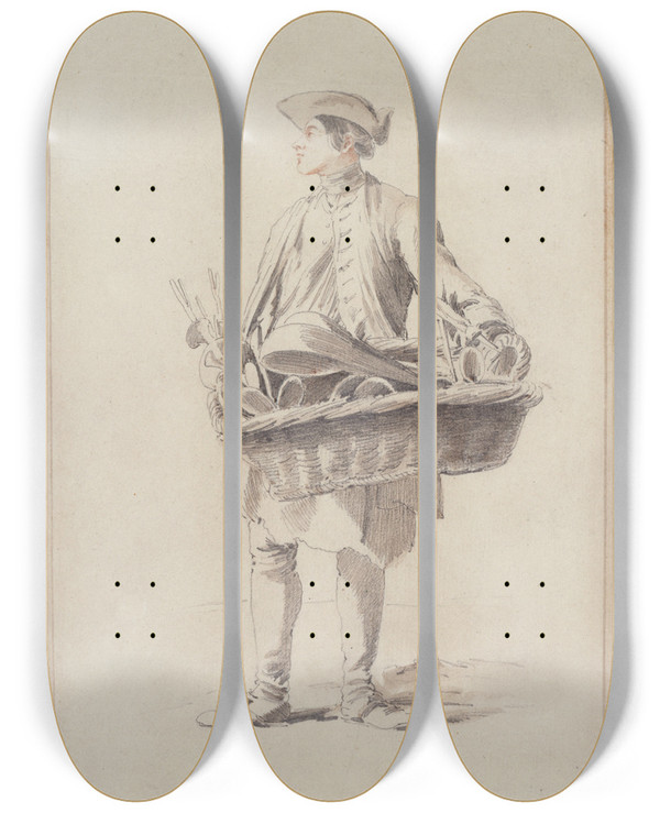 Triptych art skateboard deck of Edm Bouchardon Potier Rtameur by Edme Bouchardon (1698-1762)