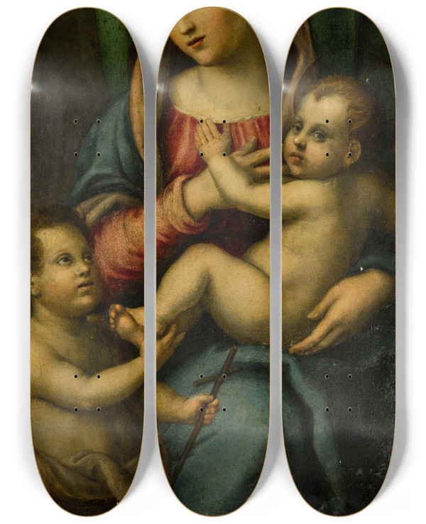 Triptych art skateboard deck of Florentine School The Virgin And Child With The Infant Saint John The Baptist by Florentine School
