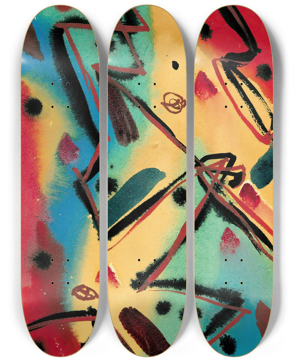 Triptych art skateboard deck of Fritz Stuckenberg Abstrakte Komposition by Fritz Stuckenberg (1881-1944)