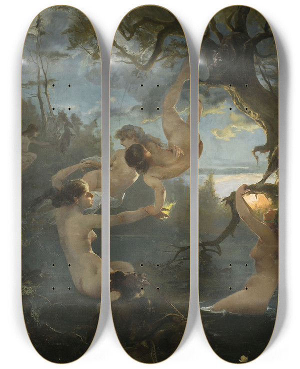 Triptych art skateboard deck of Witold Pruszkowski Water Nymphs_1 by Witold Pruszkowski (1846-1896)