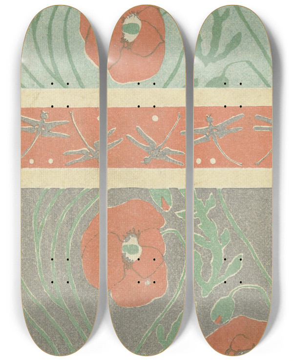Triptych art skateboard deck of Hashiguchi Goy Klaprozen by Hashiguchi Goyo (1881-1921)