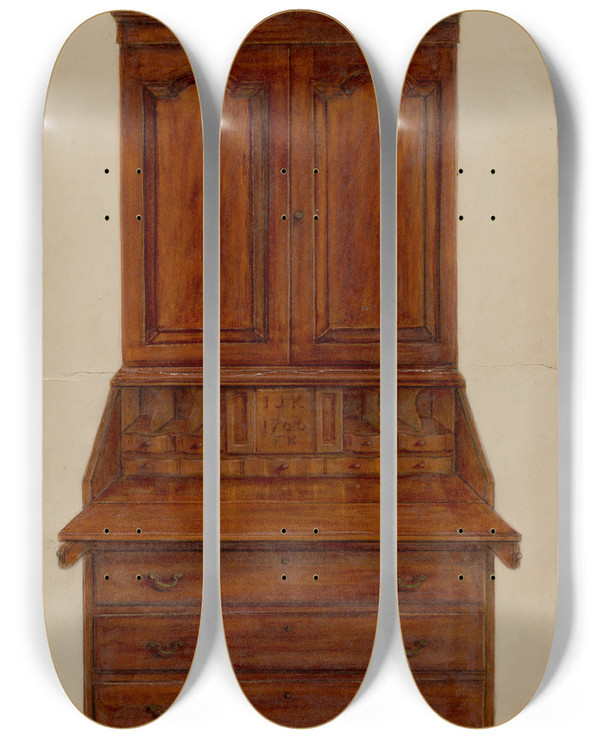 Triptych art skateboard deck of Franklin C Moyan Desk by Franklin C Moyan