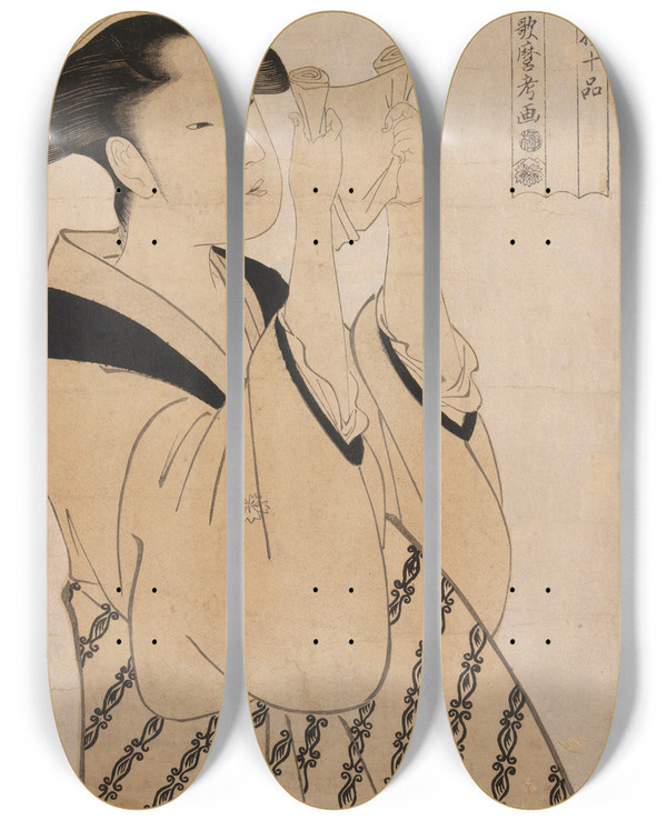 Triptych art skateboard deck of Kitagawa Utamaro Untitled by Kitagawa Utamaro (1753-1806)