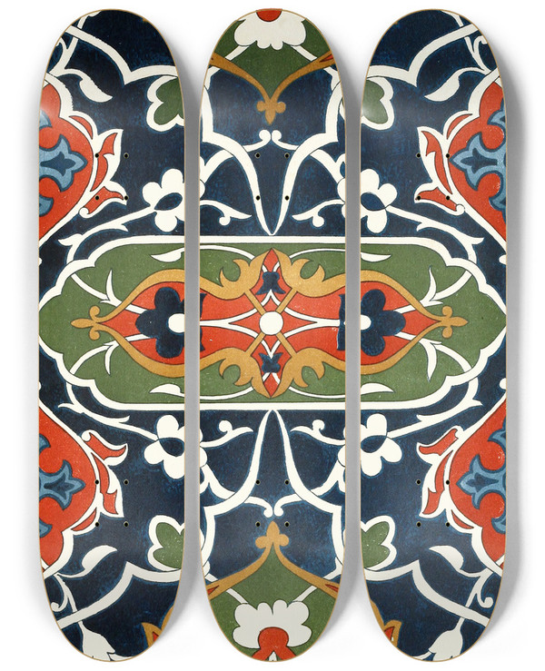Triptych art skateboard deck of Afghan Boundary Commission 18 Plates Of Ornamental Tiles From The Afghan Boundary Commission Pl 17 by Afghan Boundary Commission (1884-1888)