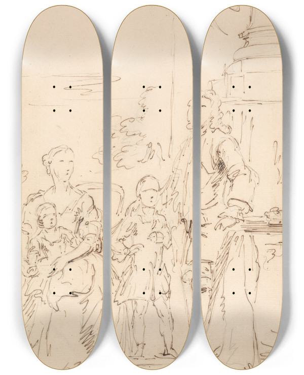 Triptych art skateboard deck of John Vanderbank Family Group by John Vanderbank (1694-1739)