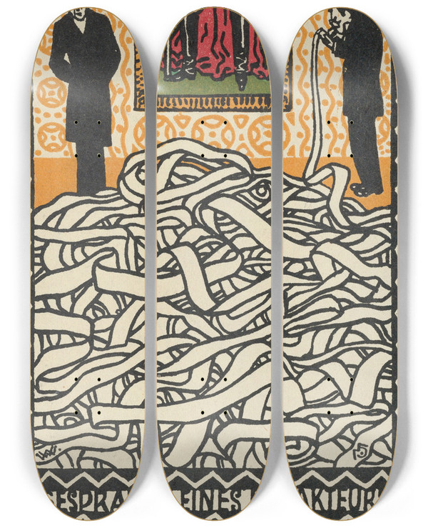 Triptych art skateboard deck of Moriz Jung Editors Conservation With A Statesman by Moriz Jung (1885-1915)