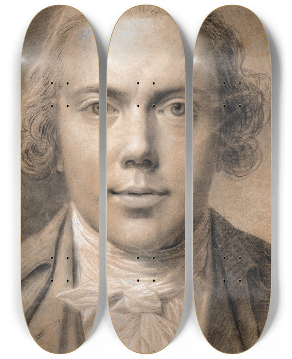 Triptych art skateboard deck of Jens Juel Selvportrt Brystbillede En Face by Jens Juel (1745-1802)