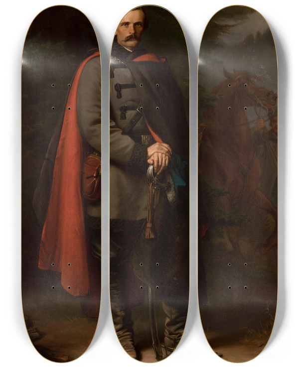 Triptych art skateboard deck of Jzef Simmler Portrait Of Ludwik Mycielski by Jozef Simmler (1823-1868)
