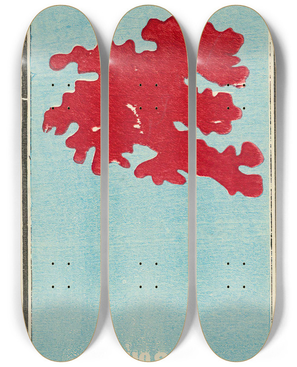 Triptych art skateboard deck of Jinta Hirayama Illustrated Catalogue Of Daylight Bomb Shells No 23 by Jinta Hirayama (19-)