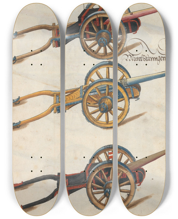 Triptych art skateboard deck of Jorg Kolderer Maximiliani Konig Zeughauss Pl11 by Jorg Kolderer (1465-1540)