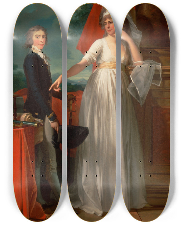 Triptych art skateboard deck of Jean Laurent Mosnier Margaret Callander And Her Son James Kearney by Jean Laurent Mosnier (1743-1808)
