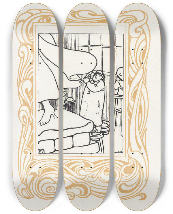 Triptych art skateboard deck of Flix Vallotton La Sculpture by Felix Vallotton (1865-1925)