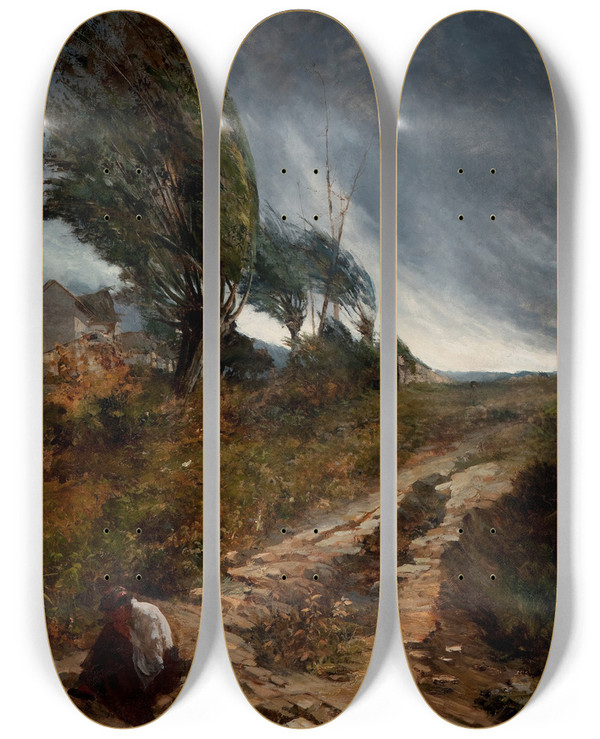 Triptych art skateboard deck of Antonio Parreiras The Gale by Antonio Parreiras (1860-1937)