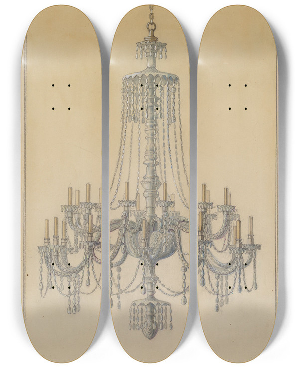Triptych art skateboard deck of Simon Weiss Chandelier by Simon Weiss