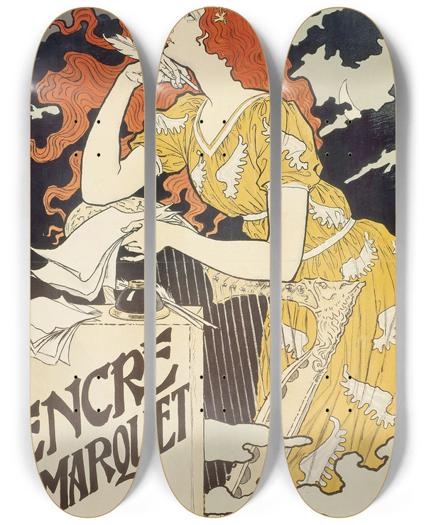 Triptych art skateboard deck of Eugne Grasset Encre L Marquet by Eugene Grasset (1841-1917)