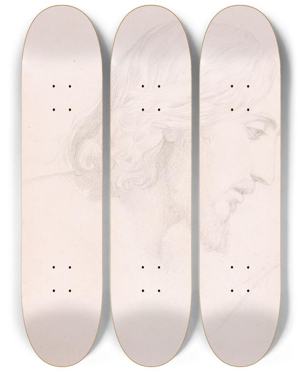 Triptych art skateboard deck of Victor Orsel Head Of A Model In Profile As Christ by Victor Orsel (1795-1850)