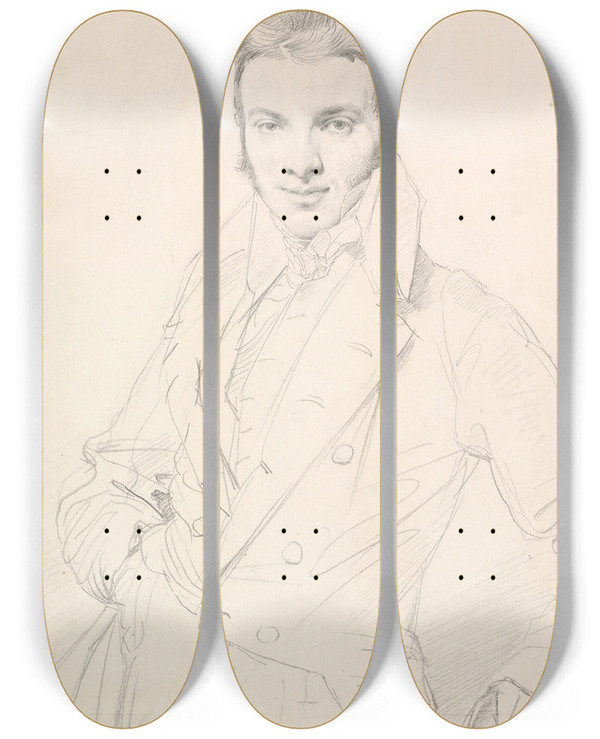 Triptych art skateboard deck of Jean Auguste Dominique Ingres Jeanjoseph Fournier by Jean Auguste Dominique Ingres (1780-1867)