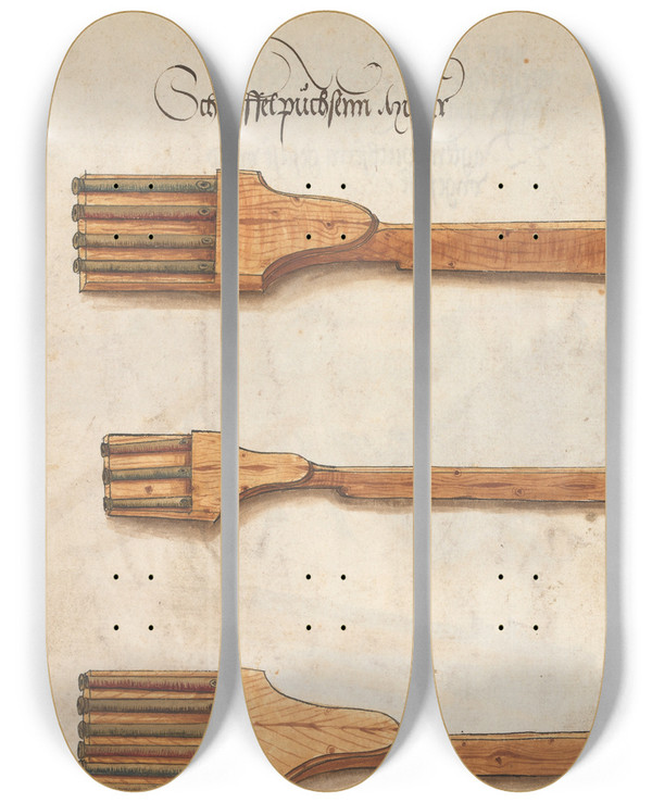 Triptych art skateboard deck of Jorg Kolderer Maximiliani Konig Zeughauss Pl36 by Jorg Kolderer (1465-1540)
