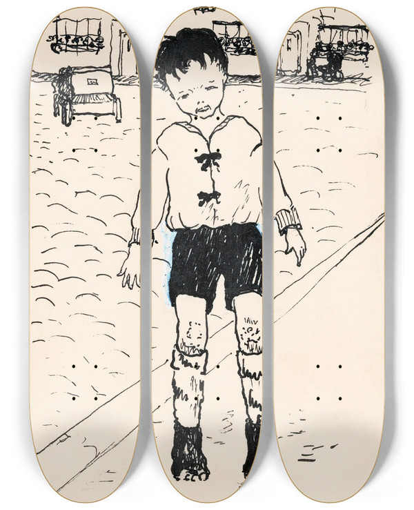 Triptych art skateboard deck of A Tinbergen Jongen Met Geschaafde Knien by A Tinbergen (20-)