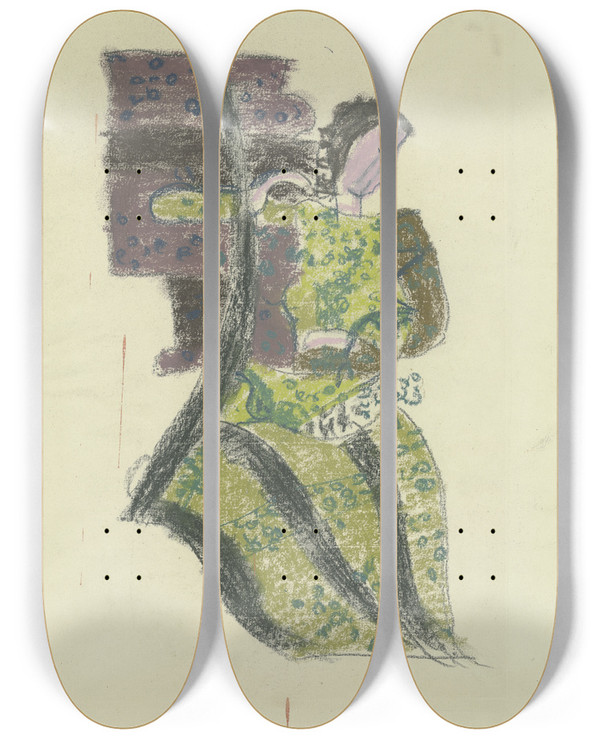 Triptych art skateboard deck of August Babberger Weibliche Figur Nach Rechts by August Babberger (1885-1936)
