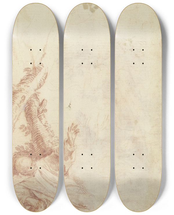 Triptych art skateboard deck of Pier Francesco Mola Vision Of Saint Bruno_2 by Pier Francesco Mola (1612-1666)