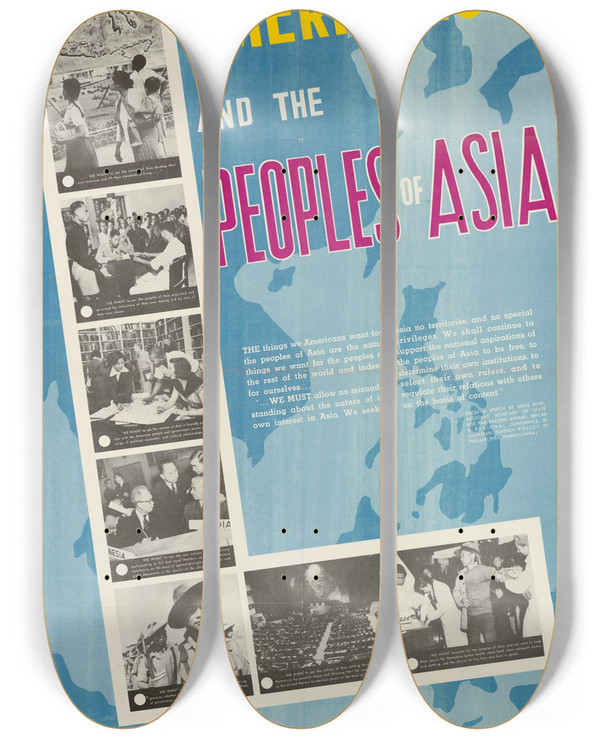 Triptych art skateboard deck of Us Information Agency Americans The Peoples Of Asia by U S Information Agency (1953-1999)
