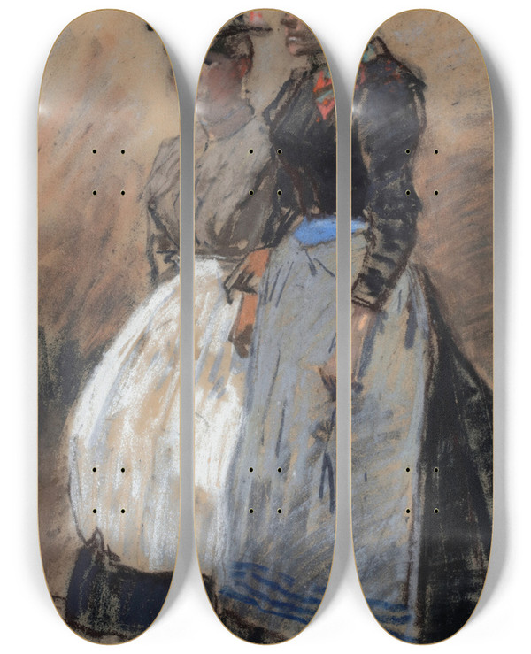 Triptych art skateboard deck of George Hendrik Breitner Twee Waspitten by George Hendrik Breitner (1857-1923)
