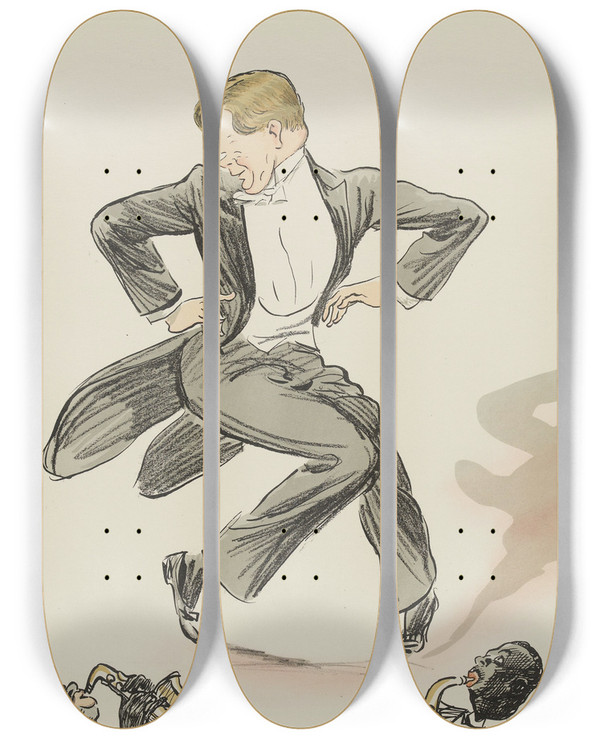 Triptych art skateboard deck of Georges Goursat Sem Rip Danse Le Charleston by Georges Goursat (Sem) (1863-1934)