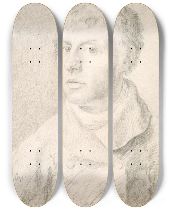 Triptych art skateboard deck of Caspar David Friedrich Selfportrait_1 by Caspar David Friedrich (1774-1840)