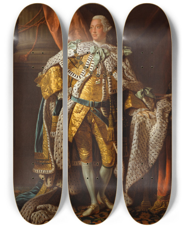 Triptych art skateboard deck of Allan Ramsay King George Iii by Allan Ramsay (1713-1784)