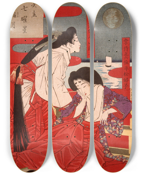 Triptych art skateboard deck of Tsukioka Yoshitoshi Full Moon by Tsukioka Yoshitoshi (1839-1892)