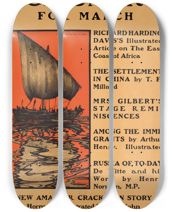 Triptych art skateboard deck of George Alfred Williams Scribners For March by George Alfred Williams (1875-1932)