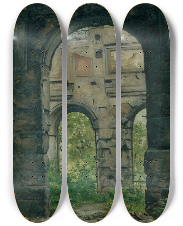 Triptych art skateboard deck of Georges Rouard Vue Intrieure Des Ruines De Lancienne Cour Des Comptes Quai Dorsay_4 by Georges Rouard (19-)