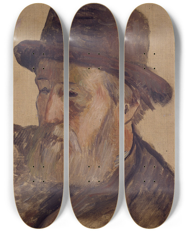 Triptych art skateboard deck of Paul Gauguin Portrait Of A Man_1 by Paul Gauguin (1848-1903)