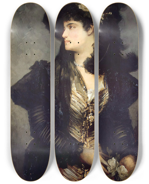 Triptych art skateboard deck of Hans Makart Portrait Of A Lady by Hans Makart (1840-1884)