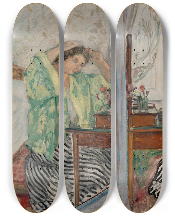Triptych art skateboard deck of Henri Lebasque Femme Sa Toilette by Henri Lebasque (1865-1937)