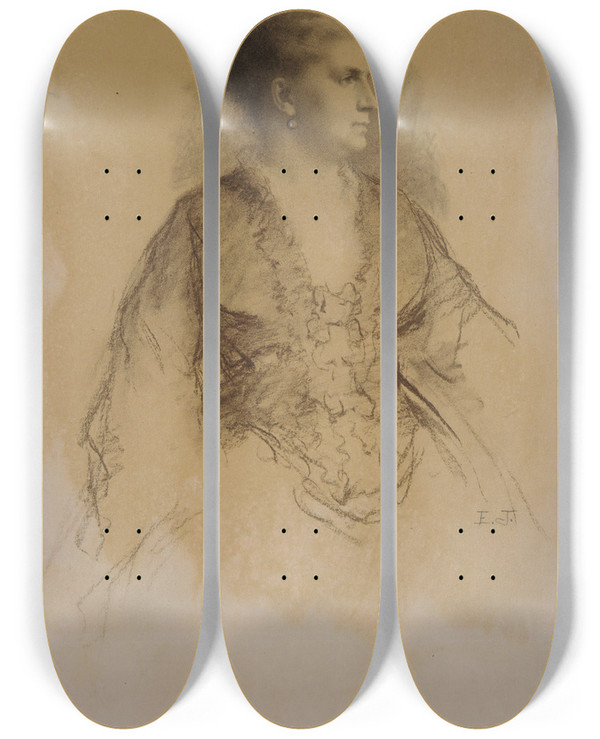 Triptych art skateboard deck of Eastman Johnson Portrait Of A Woman by Eastman Johnson (1824-1906)